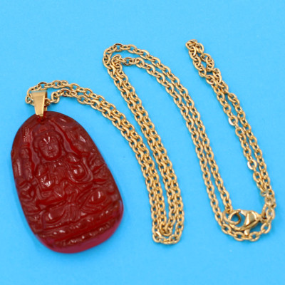 Dây chuyền phật Thiên Thủ Thiên Nhãn - thạch anh đỏ 3.6cm DIVTOB8 - dây inox - tuổi Tý