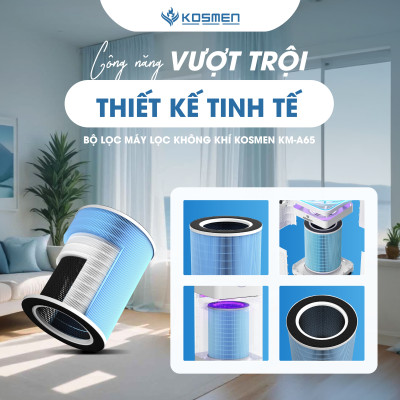 Lõi Lọc Không Khí Kosmen KM-A65 Màng Lọc Than Hoạt Tính Loại Bỏ 99,97% Bụi Mịn - Hàng Chính Hãng