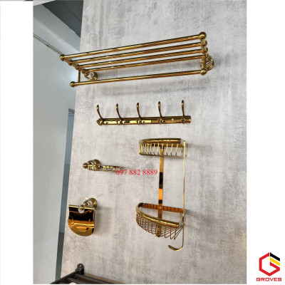 Phụ kiện phòng tắm 5 món inox mạ vàng cao cấp GPK14PKV (Cao cấp, sang trọng, quý phái, bền bỉ với thời gian)