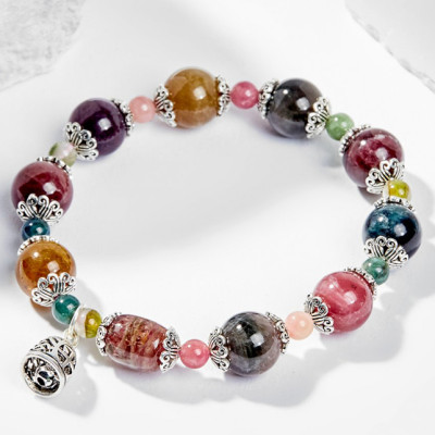 Vòng Tay Phong Thủy Nữ Đá Tourmaline Phối Charm Chuông Bạc (10mm) Nhiều Mệnh Ngọc Quý Gemstones