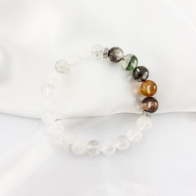 Vòng tay mệnh kim, thủy đá thạch anh ưu linh trắng mix đá ưu linh ngủ sắc