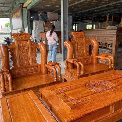 Bộ ghế gỗ Tần Thuỷ Hoàng Juno Sofa gỗ Hương Đá tiện Tay 12 sang trọng 