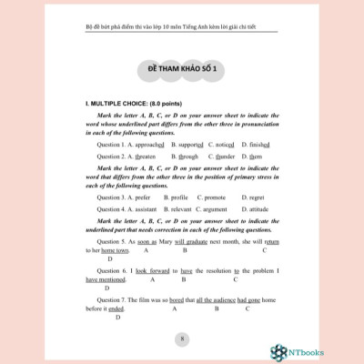 Sách Bộ đề bứt phá điểm thi vào 10 môn Tiếng Anh kèm lời giải chi tiết