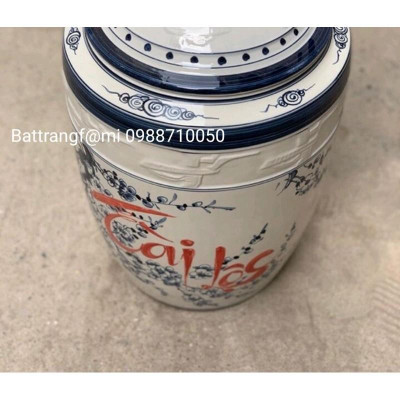 Hũ đựng gạo tài lộc men trắng gốm sứ Bát Tràng 