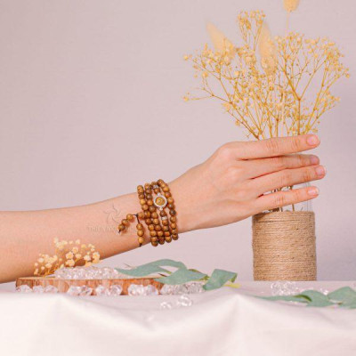 Vòng tay trầm hương 108 Ngân Tú Bảo Trầm hạt - Charm bạc S925 và đá phong thủy 