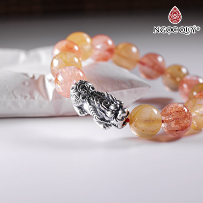 Vòng tay đá ưu linh vàng cam mix charm tỳ hưu tài lộc hạt 12mm - Ngọc Quý Gemstones