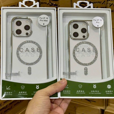 Ốp lưng cho iPhone 15 Pro Max trong suốt hỗ trợ sạc từ đính đá cực sang siêu mỏng nhẹ hiệu Bling Bling Memumi - hàng chính hãng