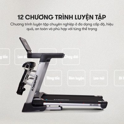 Máy chạy bộ KINGSPORT KS-2055 đa năng khung sườn Kingtech Titan 2.0 mạnh mẽ,12 chương trình luyện tập đa dạng