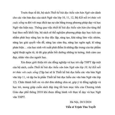 Sách - Thiết kế bài đọc hiểu văn bản ngữ văn lớp 10 - tập 1 ( Kết Nối)