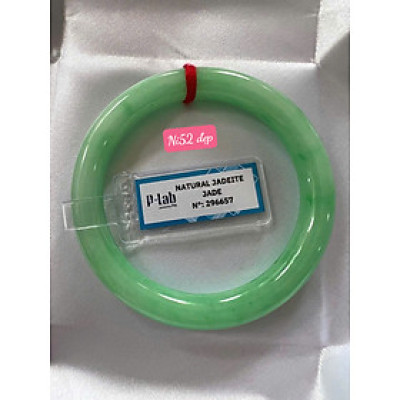 Vòng Cẩm Thạch Tự Nhiên Kiểm Định P Lab No 296657 Vip Sịn Ni 52mm x Chột 8mm Màu Xanh Lý Trắng nhẹ đều bóng mượt các Chị tay lên tay đẹp xuất sắc sịn sang xinh lắm nữ 50kg - 56kg đeo ạ