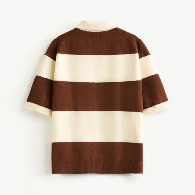 Áo polo dệt kim tay ngắn nam kẻ sọc. Loose - ROUTINE 10F25KNI008