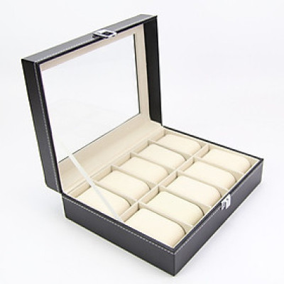 Hộp đựng đồng hồ đeo tay 10 ngăn bọc da cao cấp H1911 - Đen