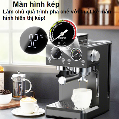 Máy pha và xay cà phê bán tự động 3 trong 1 Espresso, Cappuccino, Latte thương hiệu Mỹ cao cấp HiBREW H20 - Công suất 1500W 20bar - Hàng chính hãng