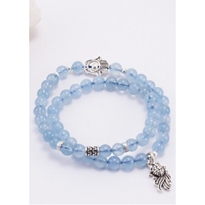 Vòng 2 Line Hải Lam Ngọc Phối Charm Cá Bạc 6mm Ngọc Quý 