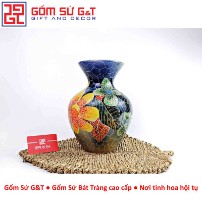 Lọ hoa Mosaic miệng loe khắc hoa hướng dương