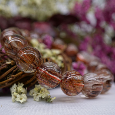 Vòng tay đá Thạch Anh Tóc Đỏ Nâu VIP cao cấp, Vòng tay đá Thạch Anh thiên nhiên Tóc Đỏ Nâu 10ly