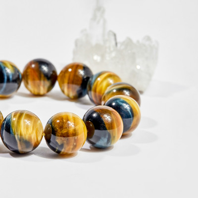 Vòng tay phong thủy nam đá mắt hổ vàng nâu 17mm mệnh thổ , kim - Ngọc Quý Gemstones