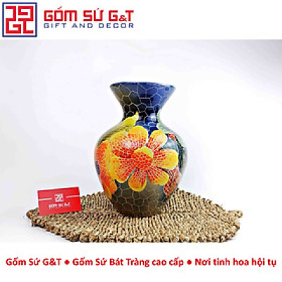Lọ hoa Mosaic miệng loe khắc hoa hướng dương