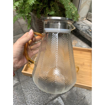 Bộ bình + 6 cốc sần họa tiết lá lúa