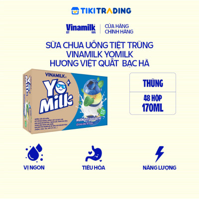 Thùng 48 hộp sữa chua uống hương việt quất bạc hà Yomilk 170ml