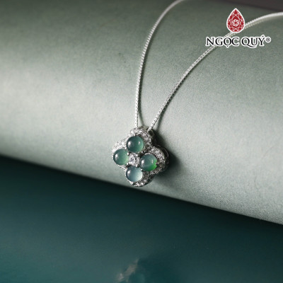 Dây chuyền Di lặc phỉ thúy lam băng type A bọc bạc- 15x15mm mệnh thủy mộc - Ngọc Qúy Gemstones