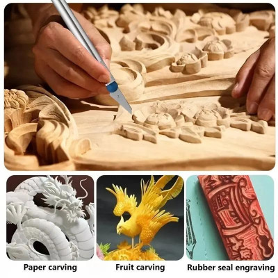 Bộ Dao Trổ 13 Lưỡi+ 3 Cán Dao Inox Chống Trơn Chuyên Dụng Khắc Tỉa Thủ Công