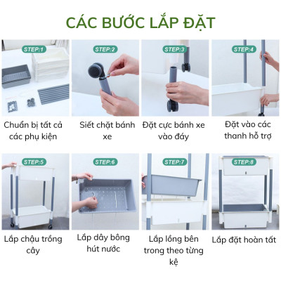 Kệ trồng rau tự tưới D202 MONROVIA cho rau, hoa, có bánh xe di chuyển thuận lợi