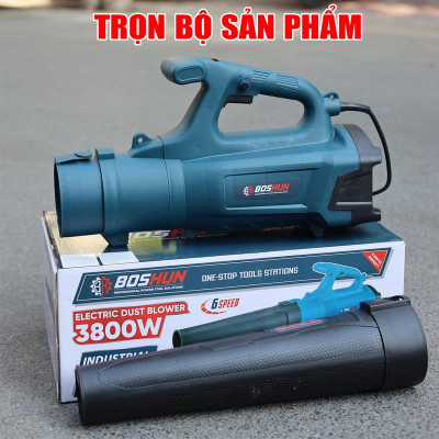 Máy Thổi Lá Cầm Tay Dùng Điện 220V Boshun - BS-ELB3800W - Công Suất Lớn, 6 Cấp Tốc Độ, Cấp Gió  - Bảo Hành Chính Hãg 6 Tháng