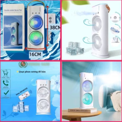 1 QUẠT GIÓ PHUN SƯƠNG 2 TẦNG GIÓ SIÊU MÁT LẠNH QUẠT SẠC PIN CÓ ĐIỀU KHIỂN TỪ XA