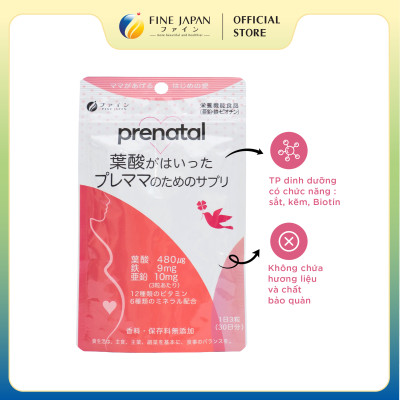 Vitamin tổng hợp cho bà bầu Prenatal FINE JAPAN bổ sung 12 Vitamin & 6 khoáng chất gói 90 Viên (30 ngày)