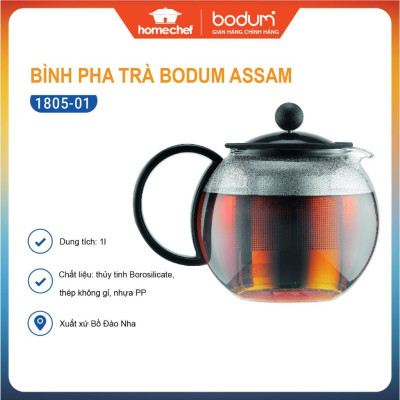 Bình pha trà kiểu Pháp Bodum Assam 1805-01, dung tích 1L, sản xuất Bồ Đào Nha | Hàng chính hãng