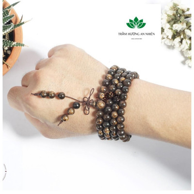 Vòng Tay Trầm Hương 108 Hạt 6 7 8 mm Trầm Sánh Chìm Việt - Chuỗi Tràng Hạt Cao Cấp - Vòng Phong Thủy