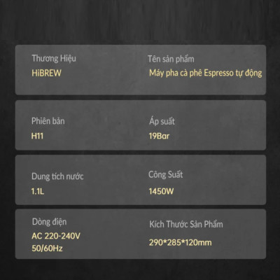 Máy pha cà phê espresso bán tự động thương hiệu Mỹ HiBREW H11 - Hàng Nhập Khẩu