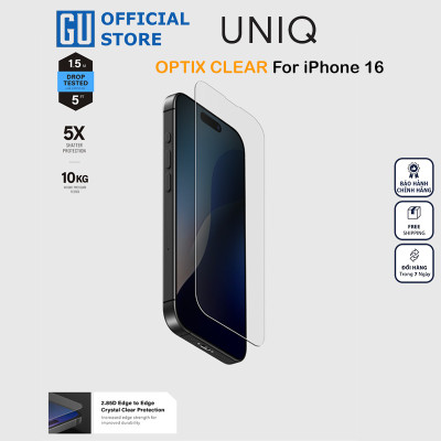 Kính Cường Lực UNIQ OPTIX CLEAR Cho iPhone 16/ 16 Plus/ 16 Pro/ 16 Pro Max Trong Suốt Hoàn Toàn Tấm Kính Hàng Chính Hãng