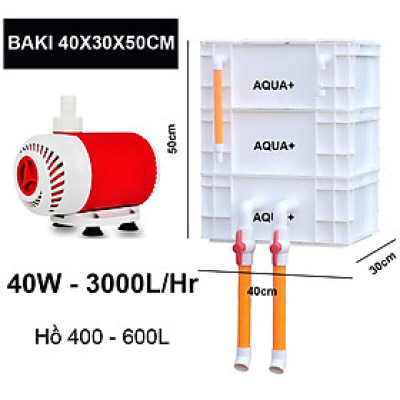 Combo Lọc Thùng Baki 3 Tầng 40x30x50cm & Bơm Baoyu 104 3000L/H cho Bể Cá Lớn