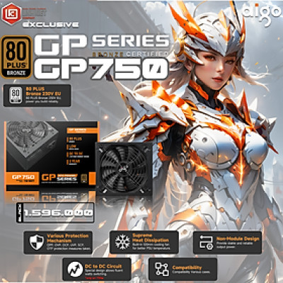 BỘ NGUỒN MÁY TÍNH AIGO MODEL GP750 CÔNG SUẤT 750W, APFC, DC TO DC 80 PLUS BRONZE - Hàng chính hãng