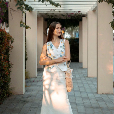 Áo Vest Linen Thêu Tay Mơ Top238 thời trang thiết kế Hity