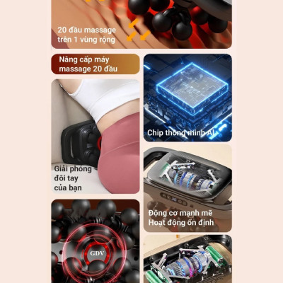 [Tặng củ sạc + cáp sạc] Máy Massage Toàn Thân Cầm Tay , Máy Mát Xa Đấm Lưng, Chân, Tay, Vai, Cổ 20 Đầu GDV S3C-20C - Hàng Chính Hãng