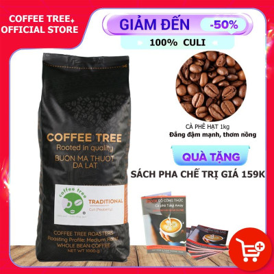 Cà Phê Hạt CuLi Buôn Mê Thuột Nguyên Chất 100% - CoffeeTree - 1Kg - Hương Thơm Nhẹ, Vị Đắng Đậm, Hậu Vị Ngọt
