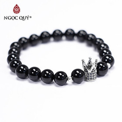Vòng tay đá obsidian phối charm vương miệng size hạt 8mm mệnh thủy, mộc - Ngọc Quý Gemstones