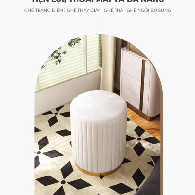 Ghế đôn sofa, ghế bàn trang điểm bọc nỉ màu trắng sang trọng thương hiệu IGA - GC45