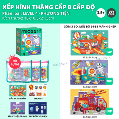 Đồ chơi xếp hình cho bé Level up Level 4 chủ đề khủng long Mideer puzzles