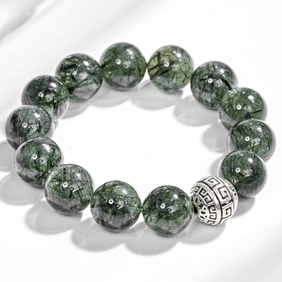 Vòng Tay Đá Thạch Anh Tóc Xanh Phối Charm Bạc (14mm) Ngọc Quý Gemstones