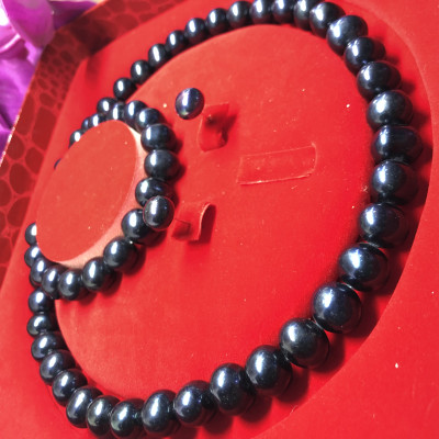 Bộ Vòng Cổ - Vòng Tay Ngọc Trao Đen Cao Cấp - 4A-BNTD010