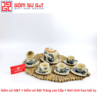 Bộ trà vuông sơn thủy men rạn Gốm Sứ G&T