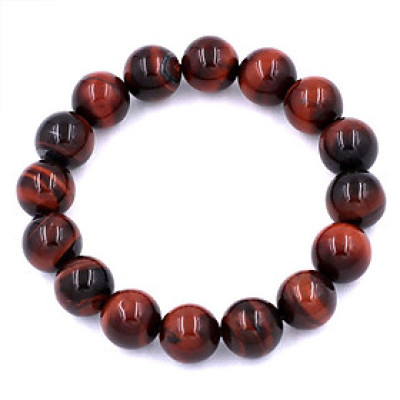 Vòng tay chuỗi hạt đá mắt hổ đỏ đen 12 ly 16 hạt