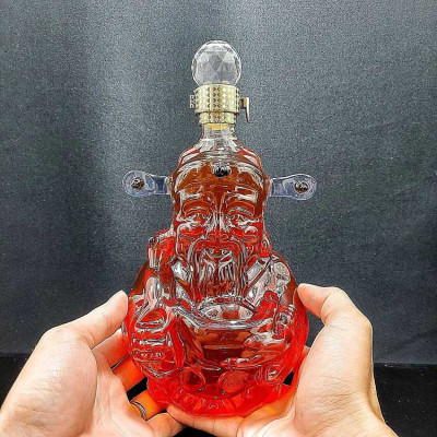 Chai Đựng Rượu Thủy Tinh 1000ML cao cấp mẫu Thần Tài – Chai thủy tinh đựng rượu 1 Lít – Vỏ Chai Rượu Đẹp decor (E8)