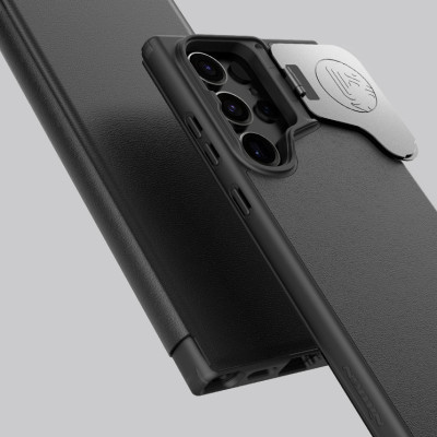 Bao da cho SamSung Galaxy S24 Ultra chính hãng Nillkin Qin Prop Leather có ngăn cài thẻ ATM, thẻ chung cư, chống sốc, có nắp đậy camera sau và chân chống - Hàng chính hãng