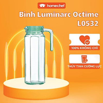 Bình thủy tinh đựng nước Luminarc Octime Ice Green L0532, dung tích 1.1L, dùng máy rửa bát