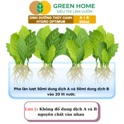 Dung Dịch Thủy Canh Hydro Optimum, GreenHome, Bộ 2 chai 500ml, Dinh Dưỡng Thủy Canh Rau Ăn Lá, Hữu Cơ